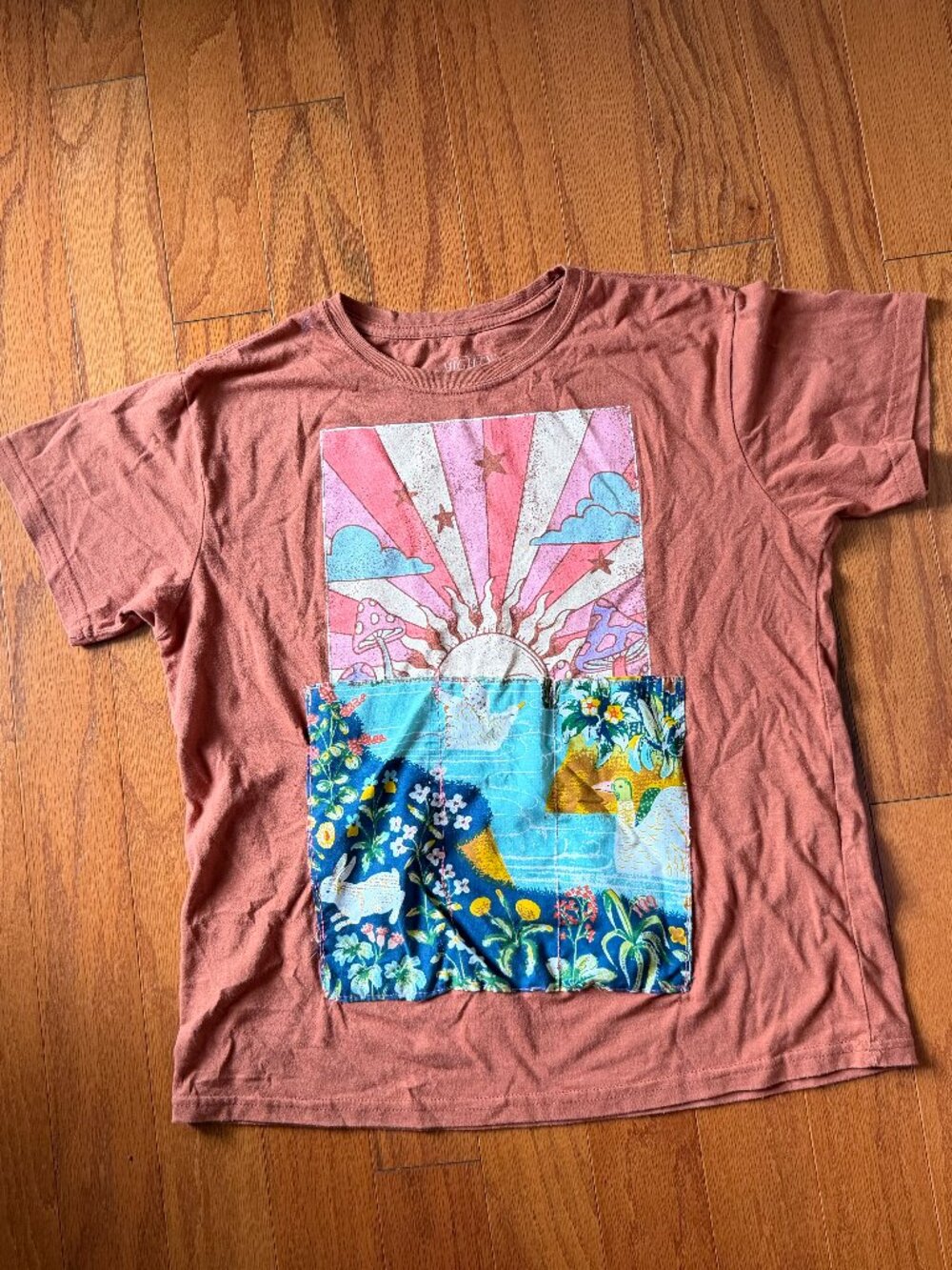 Tee with artsy sewing